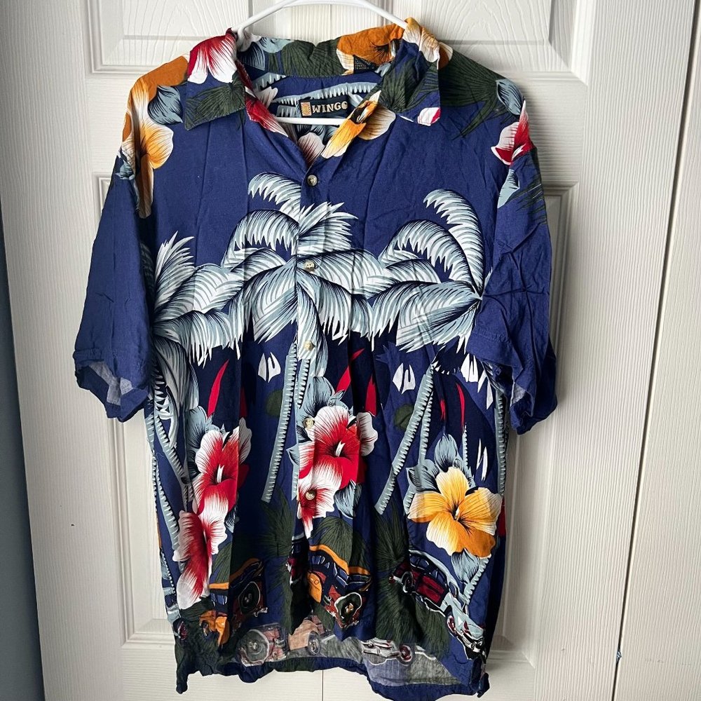 Wingo Button Up Shirt Adult Large Blue Hawaiian